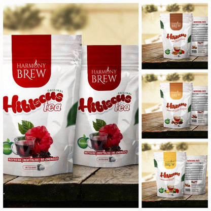 Harmony Brew Hibiscus Tea Infused with Ginger – 100 Tea Bags (Herbal, Caffeine-Free)
