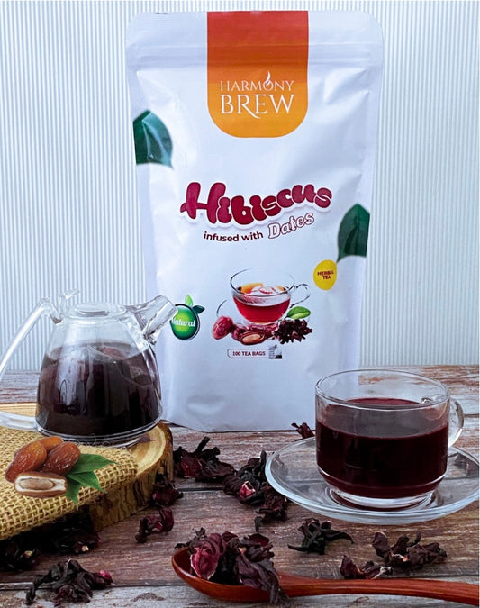Harmony Brew Hibiscus Tea Infused with Dates – 100 Tea Bags (Herbal, Caffeine-Free)