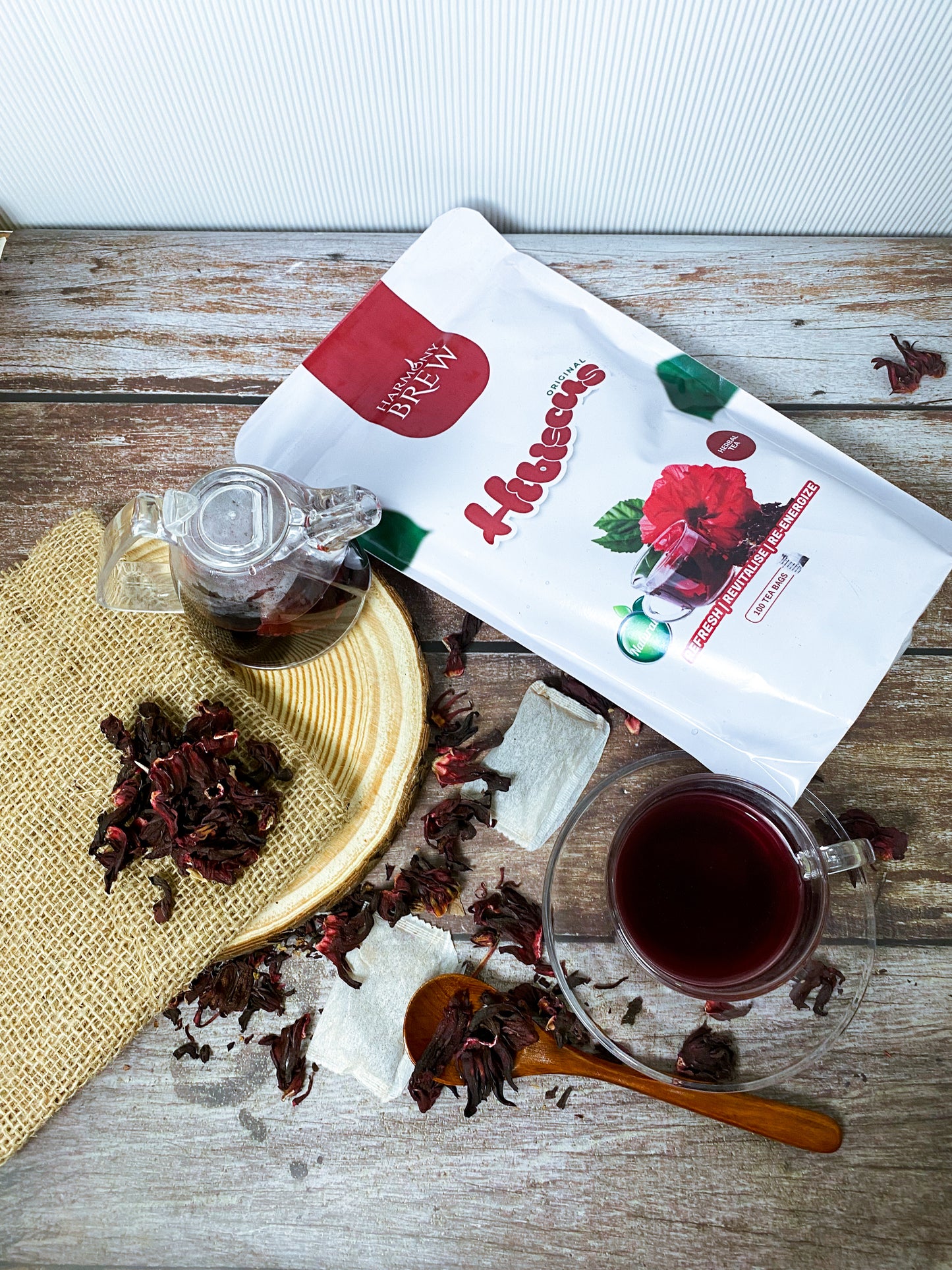 Harmony Brew Original Hibiscus Tea – 100 Tea Bags (Herbal, Caffeine-Free)